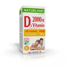 Naturland D3-vitamin forte rágótabletta gyermekeknek C-vitaminnal narancs ízű 60x