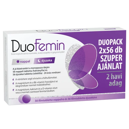 DuoFemin Étrend-kiegészítő tabletta vitaminokkal, ásványi anyagokkal és gyógynövényekkel DUO 2x56db