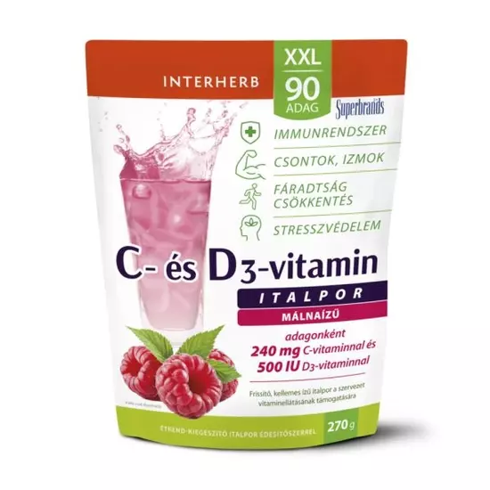 Interherb XXL 90 adag C+D3-vitamin málnaízű italpor 270g